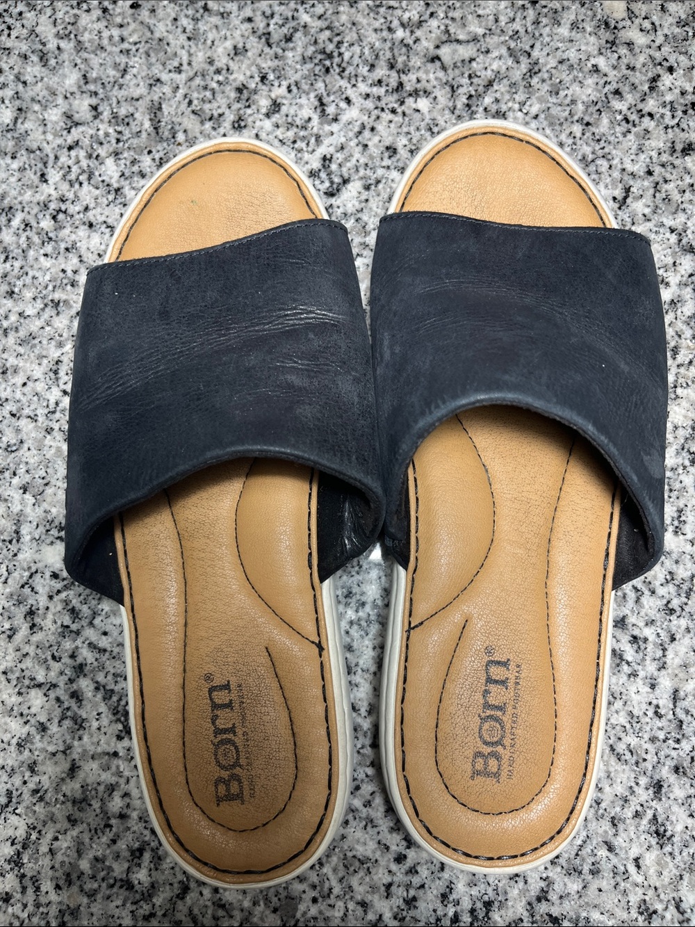 Born Women's Black Slide Sandals with Tan Insole